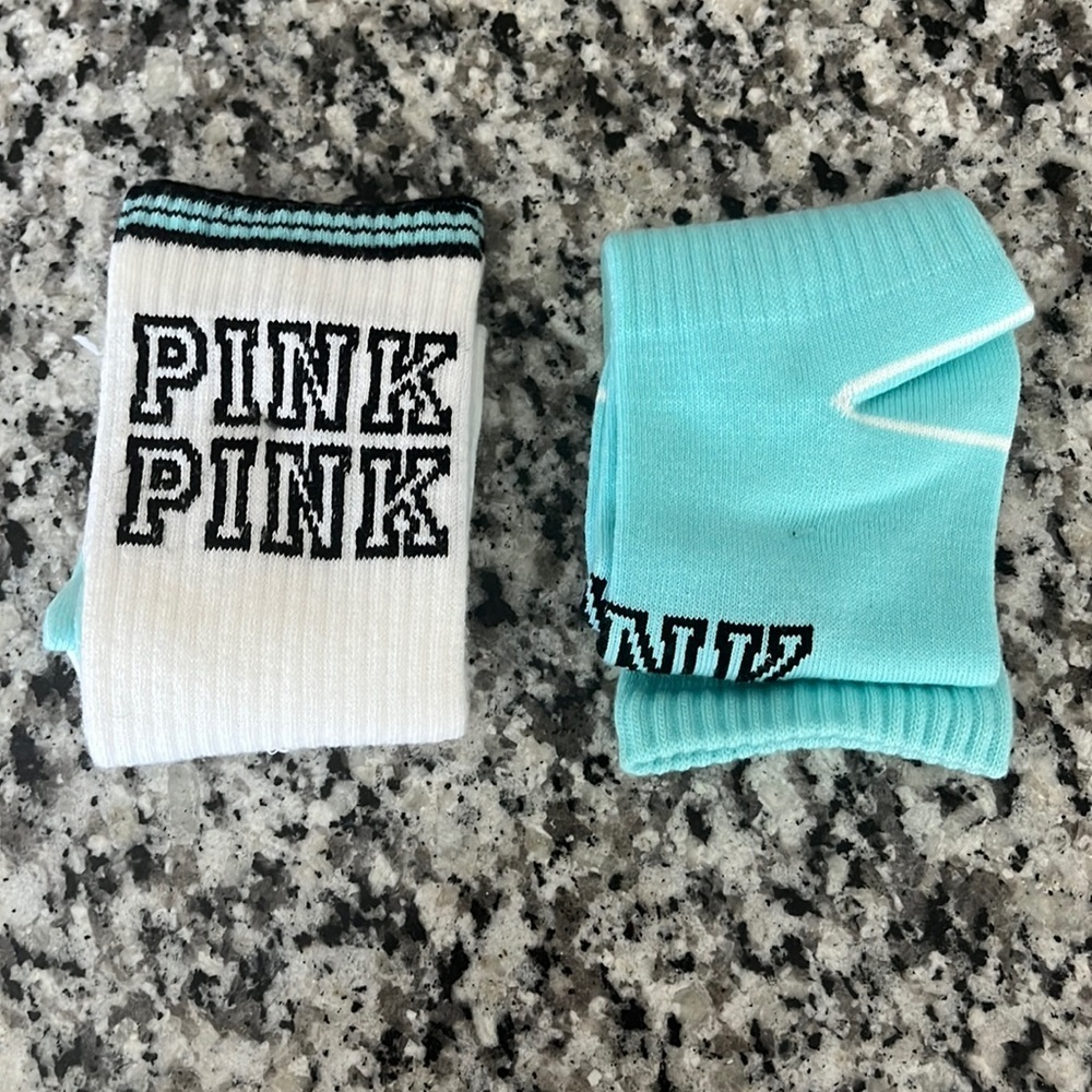 PINK Socks Victoria’s Secret 2 Pairs White and Blue One Size Women’s Trendy